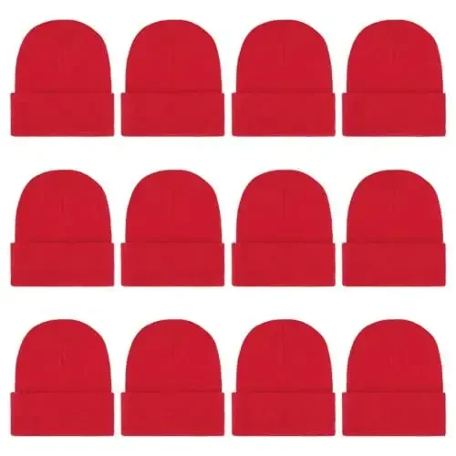 ZH 12-Pack Knitted Winter Beanie Hats for Men and Women, Warm and Cozy Cuffed Skull Caps, Bulk Purchase 