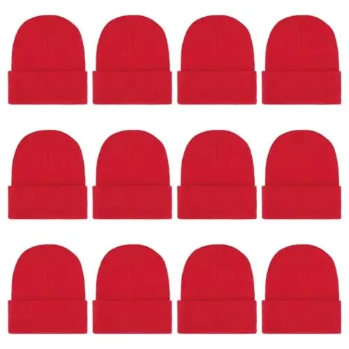 ZH 12-Pack Knitted Winter Beanie Hats for Men and Women, Warm and Cozy Cuffed Skull Caps, Bulk Purchase - 1