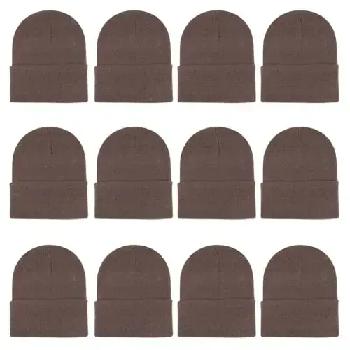 ZH 12-Pack Knitted Winter Beanie Hats for Men and Women, Warm and Cozy Cuffed Skull Caps, Bulk Purchase - ZH