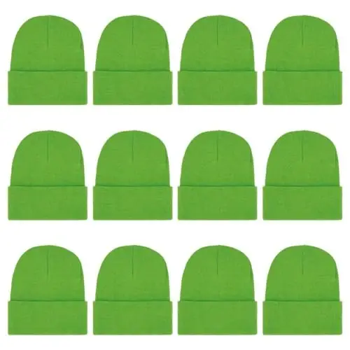 ZH 12-Pack Knitted Winter Beanie Hats for Men and Women, Warm and Cozy Cuffed Skull Caps, Bulk Purchase - 1