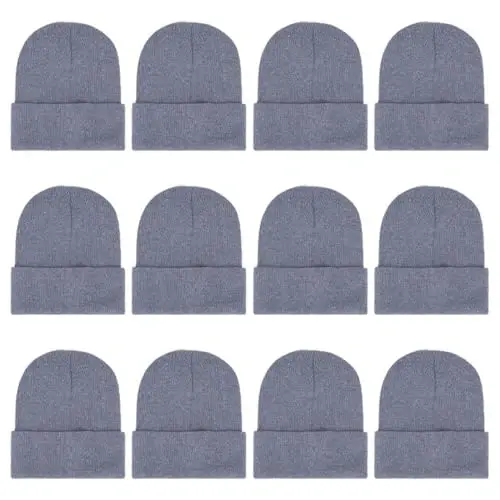 ZH 12-Pack Knitted Winter Beanie Hats for Men and Women, Warm and Cozy Cuffed Skull Caps, Bulk Purchase 
