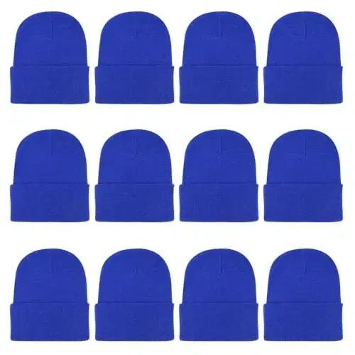 ZH 12-Pack Knitted Winter Beanie Hats for Men and Women, Warm and Cozy Cuffed Skull Caps, Bulk Purchase - 1
