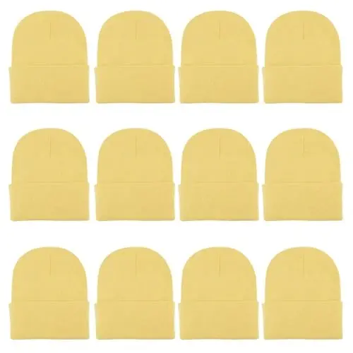 ZH 12-Pack Knitted Winter Beanie Hats for Men and Women, Warm and Cozy Cuffed Skull Caps, Bulk Purchase - 5