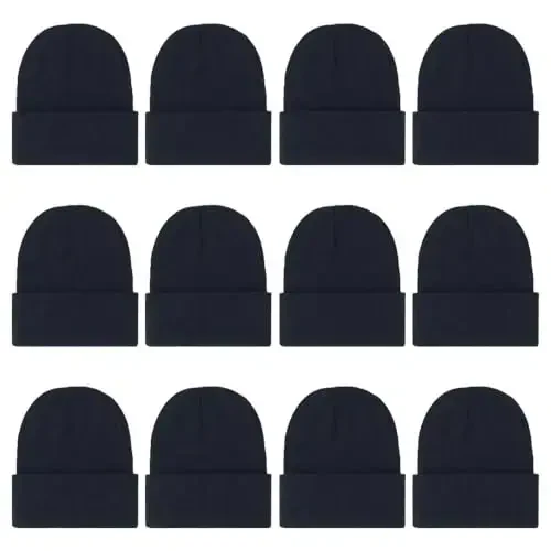 ZH 12-Pack Knitted Winter Beanie Hats for Men and Women, Warm and Cozy Cuffed Skull Caps, Bulk Purchase - 1