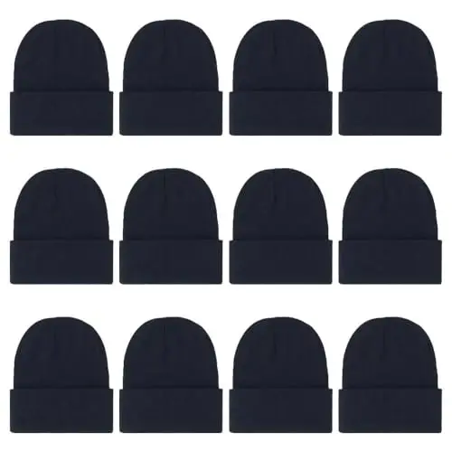 ZH 12-Pack Knitted Winter Beanie Hats for Men and Women, Warm and Cozy Cuffed Skull Caps, Bulk Purchase - 1