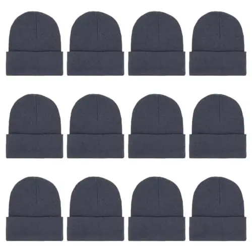 ZH 12-Pack Knitted Winter Beanie Hats for Men and Women, Warm and Cozy Cuffed Skull Caps, Bulk Purchase - 1