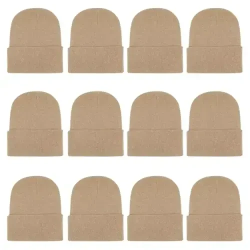ZH 12-Pack Knitted Winter Beanie Hats for Men and Women, Warm and Cozy Cuffed Skull Caps, Bulk Purchase 
