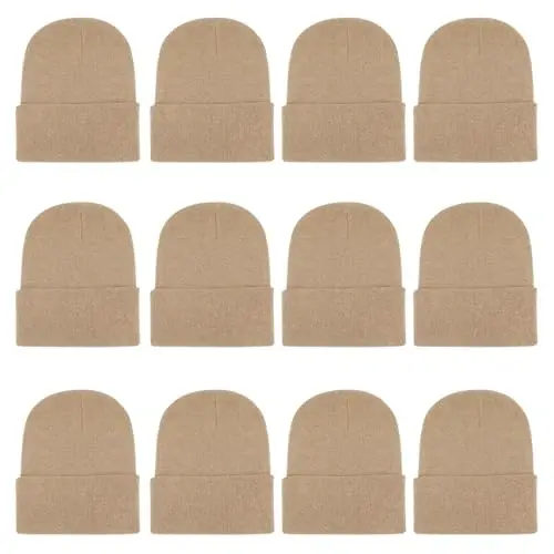 ZH 12-Pack Knitted Winter Beanie Hats for Men and Women, Warm and Cozy Cuffed Skull Caps, Bulk Purchase - 1