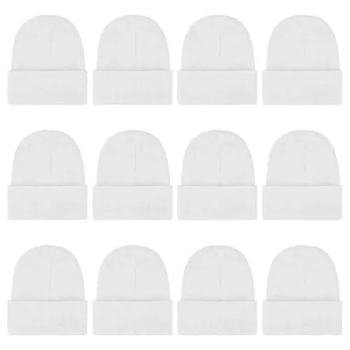ZH 12-Pack Knitted Winter Beanie Hats for Men and Women, Warm and Cozy Cuffed Skull Caps, Bulk Purchase 