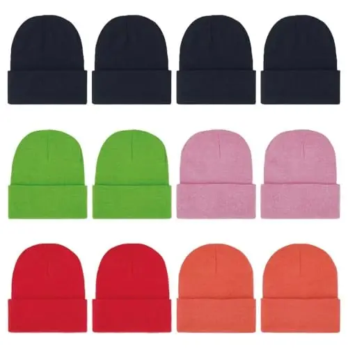 ZH 12-Pack Knitted Winter Beanie Hats for Men and Women, Warm and Cozy Cuffed Skull Caps, Bulk Purchase 
