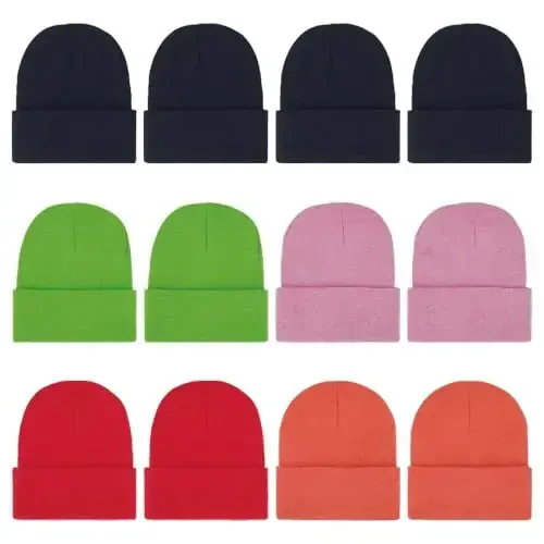 ZH 12-Pack Knitted Winter Beanie Hats for Men and Women, Warm and Cozy Cuffed Skull Caps, Bulk Purchase - ZH