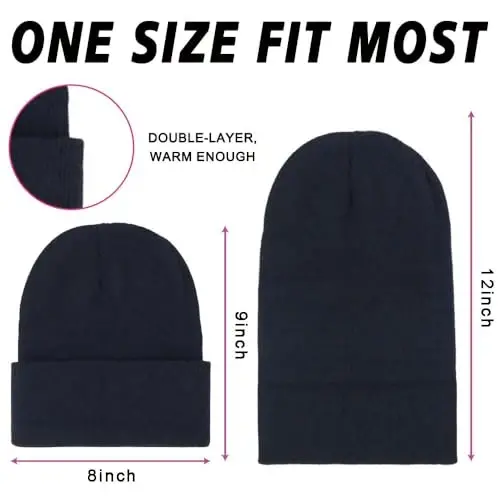ZH 12-Pack Knitted Winter Beanie Hats for Men and Women, Warm and Cozy Cuffed Skull Caps, Bulk Purchase - ZH (1)