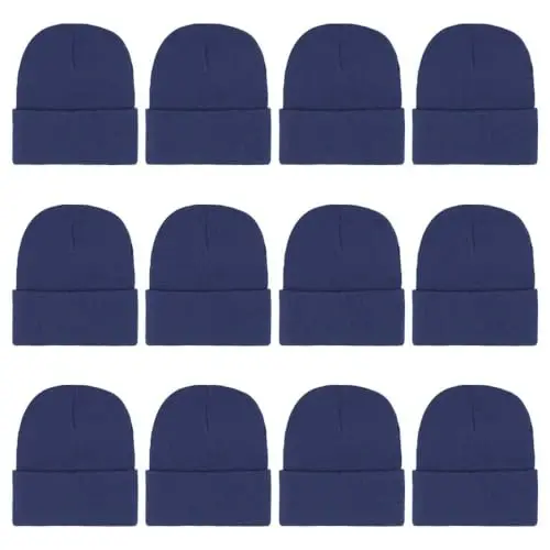 ZH 12-Pack Knitted Winter Beanie Hats for Men and Women, Warm and Cozy Cuffed Skull Caps, Bulk Purchase 