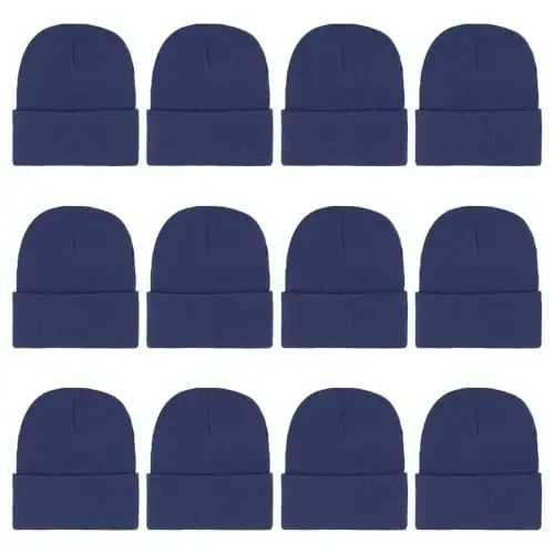 ZH 12-Pack Knitted Winter Beanie Hats for Men and Women, Warm and Cozy Cuffed Skull Caps, Bulk Purchase - ZH