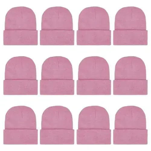 ZH 12-Pack Knitted Winter Beanie Hats for Men and Women, Warm and Cozy Cuffed Skull Caps, Bulk Purchase 