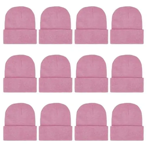 ZH 12-Pack Knitted Winter Beanie Hats for Men and Women, Warm and Cozy Cuffed Skull Caps, Bulk Purchase - 1