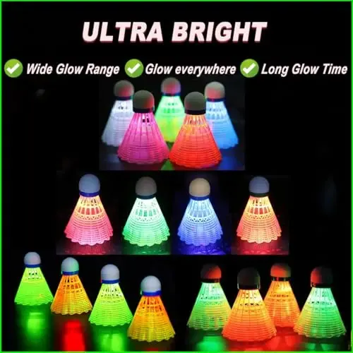 ZHENAN LED Badminton Birdies 4/5/6 PCS,Nylon Glow in The Dark Badminton Shuttlecocks,Goose Feather Colourful Lighting Birdies, Plastic Light Up Birdie Balls for Indoor Outdoor Sports Activities - 3