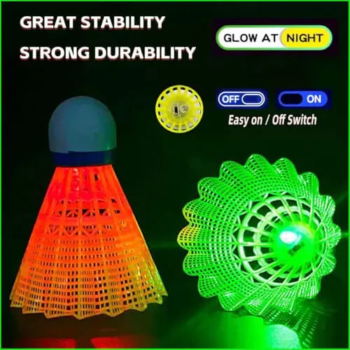 ZHENA LED Badminton Shuttlecocks Lighting Birdies Shuttlecock Glow in The Dark Badminton for Indoor Outdoor Sports Activities - 6