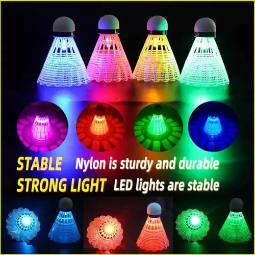 ZHENA LED Badminton Shuttlecocks Lighting Birdies Shuttlecock Glow in The Dark Badminton for Indoor Outdoor Sports Activities - 7