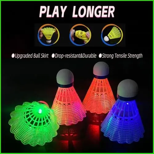 ZHENAN LED Badminton Birdies 4/5/6 PCS,Nylon Glow in The Dark Badminton Shuttlecocks,Goose Feather Colourful Lighting Birdies, Plastic Light Up Birdie Balls for Indoor Outdoor Sports Activities - 4