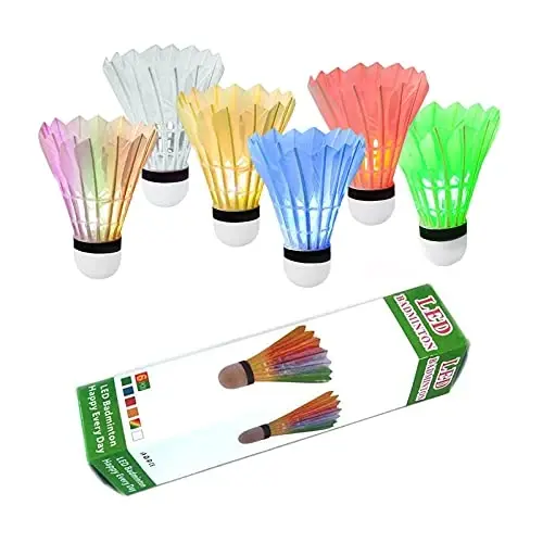 ZHENAN LED Badminton Birdies 4/5/6 PCS,Nylon Glow in The Dark Badminton Shuttlecocks,Goose Feather Colourful Lighting Birdies, Plastic Light Up Birdie Balls for Indoor Outdoor Sports Activities - 6