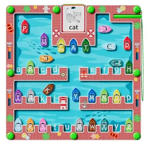 zhiwuzhu Magnetic Alphabet Maze,Montessori Magnetic Maze Board,Alphabet Puzzle Toddler Toys for Ages 2-4,Toddler Preschool Learning Toys - 1
