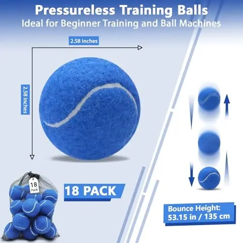 ZHUOKECE Tennis Balls, 18 Pack Training Tennis Balls Practice Balls with Mesh Bag for Easy Transport, Pet Dog Playing Balls, fit for Beginner Training Ball 