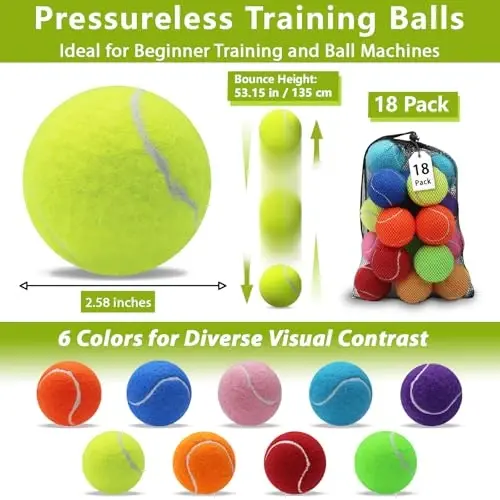 ZHUOKECE Tennis Balls, 18 Pack Training Tennis Balls Practice Balls with Mesh Bag for Easy Transport, Pet Dog Playing Balls, fit for Beginner Training Ball - 1