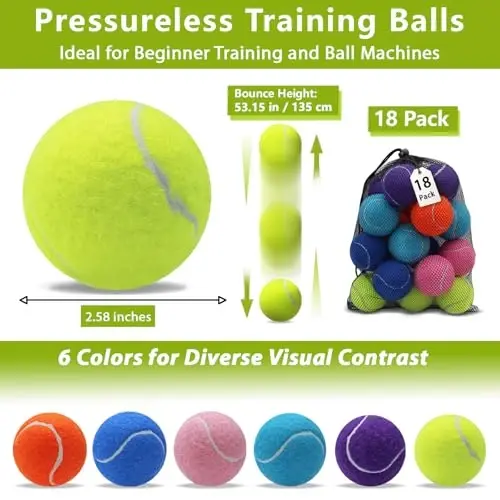 ZHUOKECE Tennis Balls, 18 Pack Training Tennis Balls Practice Balls with Mesh Bag for Easy Transport, Pet Dog Playing Balls, fit for Beginner Training Ball 
