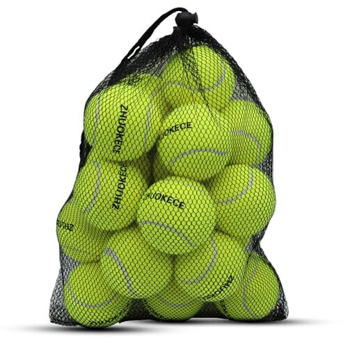 ZHUOKECE Tennis to'plari, 18 dona trening tennis to'plari mashq to'plari oson tashish uchun to'r sumkasi bilan, uy hayvonlari itlari o'ynash to'plari, boshlang'ich mashq to'pi uchun mos - 2