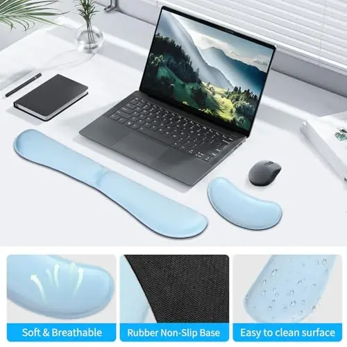ZIBLY Bilak Bilagi Klaviatura va sichqoncha to'plami - Sirpanmaydigan Ergonomik Bilak yostig'i - Oson yozish, Og'riqni yo'qotish - Uyda ishlash uchun Premium ipaksimon Gel xotira ko'pik O'yin kompyuteri noutbuki - 6