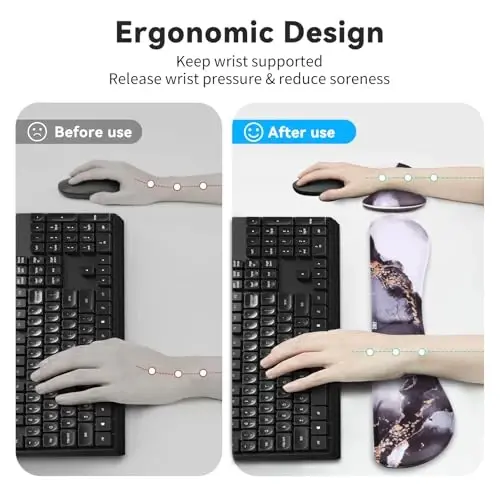 ZIBLY Wrist Rest Keyboard and Mouse Set - Non-Slip Ergonomic Wrist Cushion Support Pad - Easy Typing, Pain Relief – Premium Silky Gel Memory Foam for Work from Home Gaming Computer Laptop - 3