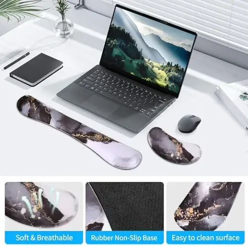 ZIBLY Wrist Rest Keyboard and Mouse Set - Non-Slip Ergonomic Wrist Cushion Support Pad - Easy Typing, Pain Relief – Premium Silky Gel Memory Foam for Work from Home Gaming Computer Laptop - 6