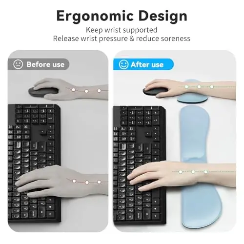 ZIBLY Wrist Rest Keyboard and Mouse Set - Non Slip Ergonomic Wrist Cushion Support Pad - Easy Typing,Pain Relief – Premium Silky Gel Memory Foam for Work from Home Gaming Computer Laptop - 3