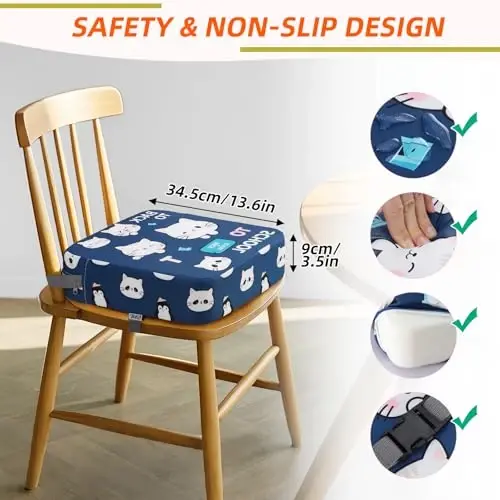Zicac Portable Seat Cushion Washable with Non-Slip Bottom, Detachable Strong Support Cushion for Toddler Kids Baby Infant (Blue Cat) - 4