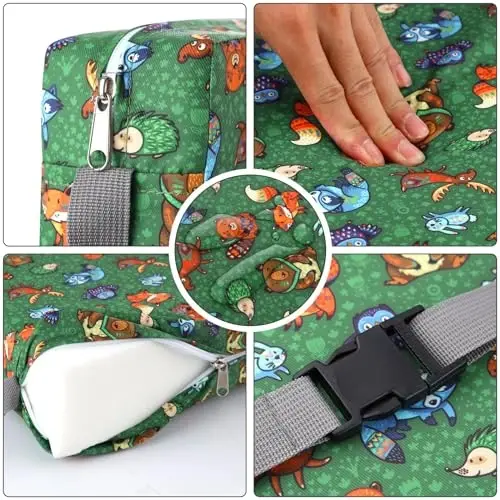 Zicac Portable Toddler Booster Seat for Dining Table, Safer Non-Slip Kids Booster Seat with Double Adjustable Straps, Washable Detachable Strong Support Increasing Cushion for Child (Blue Excavator) - 4