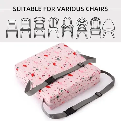 Zicac Portable Toddler Booster Seat for Dining Table, Safer Non-Slip Kids Booster Seat with Double Adjustable Straps, Washable Detachable Strong Support Increasing Cushion for Child (Pink) - 4