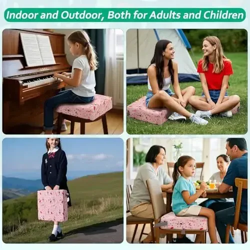 Zicac Portable Toddler Booster Seat for Dining Table, Safer Non-Slip Kids Booster Seat with Double Adjustable Straps, Washable Detachable Strong Support Increasing Cushion for Child (Pink) - 5