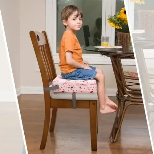 Zicac Portable Toddler Booster Seat for Dining Table, Safer Non-Slip Kids Booster Seat with Double Adjustable Straps, Washable Detachable Strong Support Increasing Cushion for Child (Pink) - 6