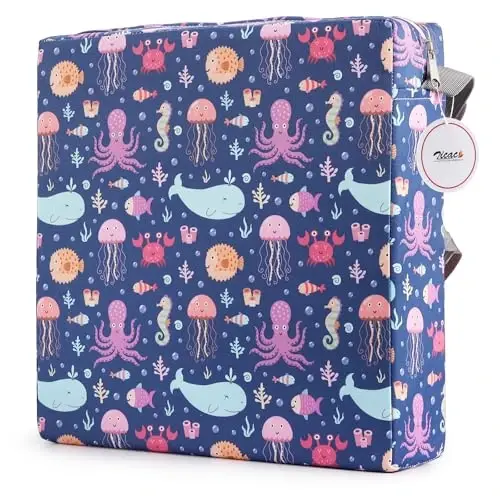Zicac Portable Toddler Booster Seat for Dining Table, Safer Non-Slip Kids Booster Seat with Double Adjustable Straps, Washable Detachable Strong Support Increasing Cushion for Child (Purple Octopus) - ZICAC