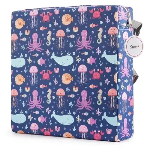 Zicac Portable Toddler Booster Seat for Dining Table, Safer Non-Slip Kids Booster Seat with Double Adjustable Straps, Washable Detachable Strong Support Increasing Cushion for Child (Purple Octopus) - ZICAC