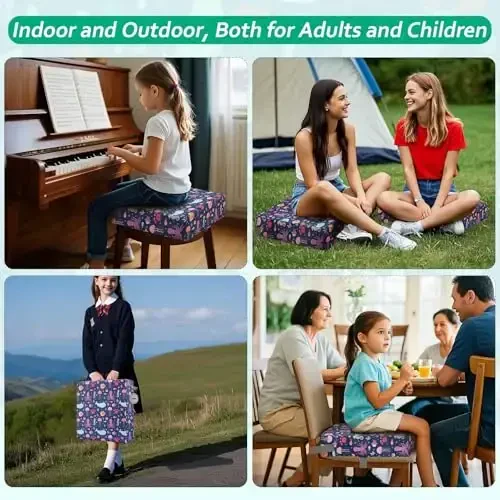 Zicac Portable Toddler Booster Seat for Dining Table, Safer Non-Slip Kids Booster Seat with Double Adjustable Straps, Washable Detachable Strong Support Increasing Cushion for Child (Purple Octopus) - 5