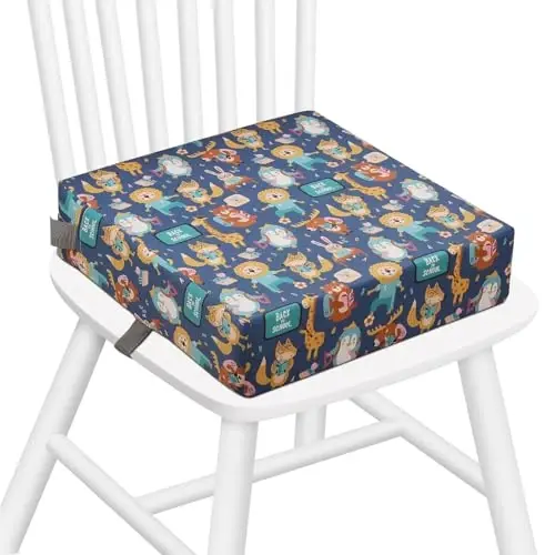 Zicac Portable Toddler Booster Seat for Dining Table, Safer Non-Slip Kids Booster Seat with Double Adjustable Straps, Washable Detachable Strong Support Increasing Cushion for Child (Purple/Yellow) - 2