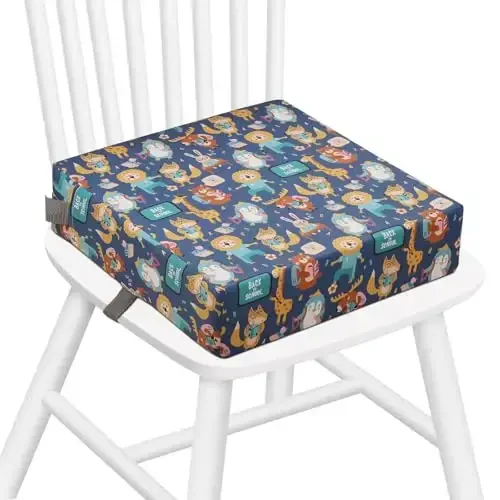 Zicac Portable Toddler Booster Seat for Dining Table, Safer Non-Slip Kids Booster Seat with Double Adjustable Straps, Washable Detachable Strong Support Increasing Cushion for Child (Purple/Yellow) - ZICAC (1)