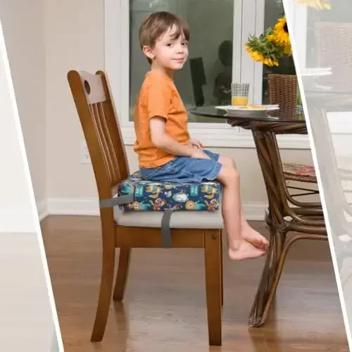 Zicac Portable Toddler Booster Seat for Dining Table, Safer Non-Slip Kids Booster Seat with Double Adjustable Straps, Washable Detachable Strong Support Increasing Cushion for Child (Purple/Yellow) - 6