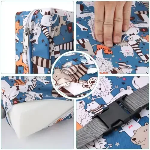 Zicac Portable Toddler Booster Seat for Dining Table, Safer Non-Slip Kids Booster Seat with Double Adjustable Straps, Washable Detachable Strong Support Increasing Cushion for Child (White Blue) - 3