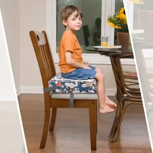 Zicac Portable Toddler Booster Seat for Dining Table, Safer Non-Slip Kids Booster Seat with Double Adjustable Straps, Washable Detachable Strong Support Increasing Cushion for Child (White Blue) - 5