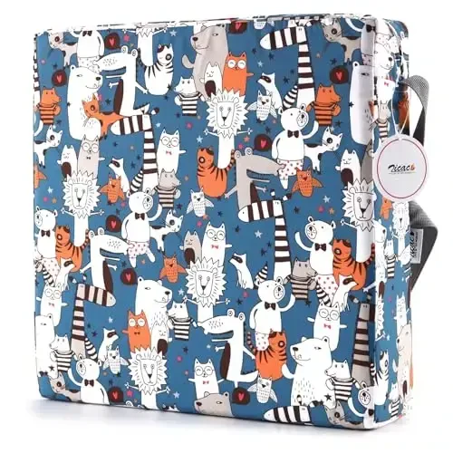 Zicac Portable Toddler Booster Seat for Dining Table, Safer Non-Slip Kids Booster Seat with Double Adjustable Straps, Washable Detachable Strong Support Increasing Cushion for Child (White Blue) - 6