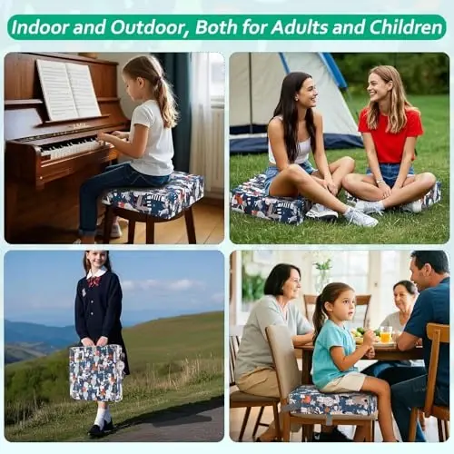 Zicac Portable Toddler Booster Seat for Dining Table, Safer Non-Slip Kids Booster Seat with Double Adjustable Straps, Washable Detachable Strong Support Increasing Cushion for Child (White Blue) - 5