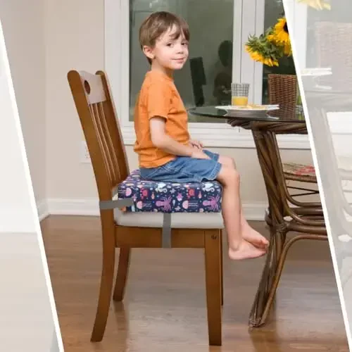 Zicac Portable Toddler Booster Seat ovqatlanish stoli uchun, sirpanmaydigan xavfsiz bolalar uchun o'rindiq, ikki tomonlama sozlanishi tasmalari bilan, bolalar uchun yuviladigan ajratiladigan kuchli qo'llab-quvvatlash yostig'i (binafsha sakkizoyoq) - 6